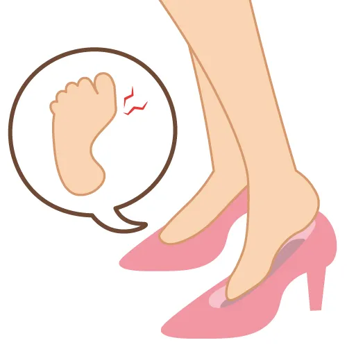 外反母趾による足の親指の変形イメージとハイヒールを履いた女性の足